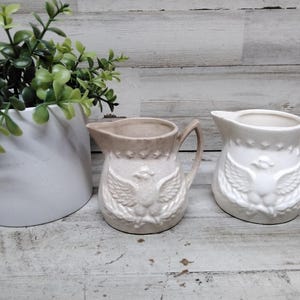 Vintage Napco Ware Ironstone Measuring Cups. / Ironstone 1/2 Cup Measuring Cups. / Set of 2 Ironstone Eagle Measuring Cups