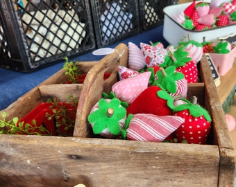Primitive Wooden Strawberry Crate with Four Red Berry Baskets