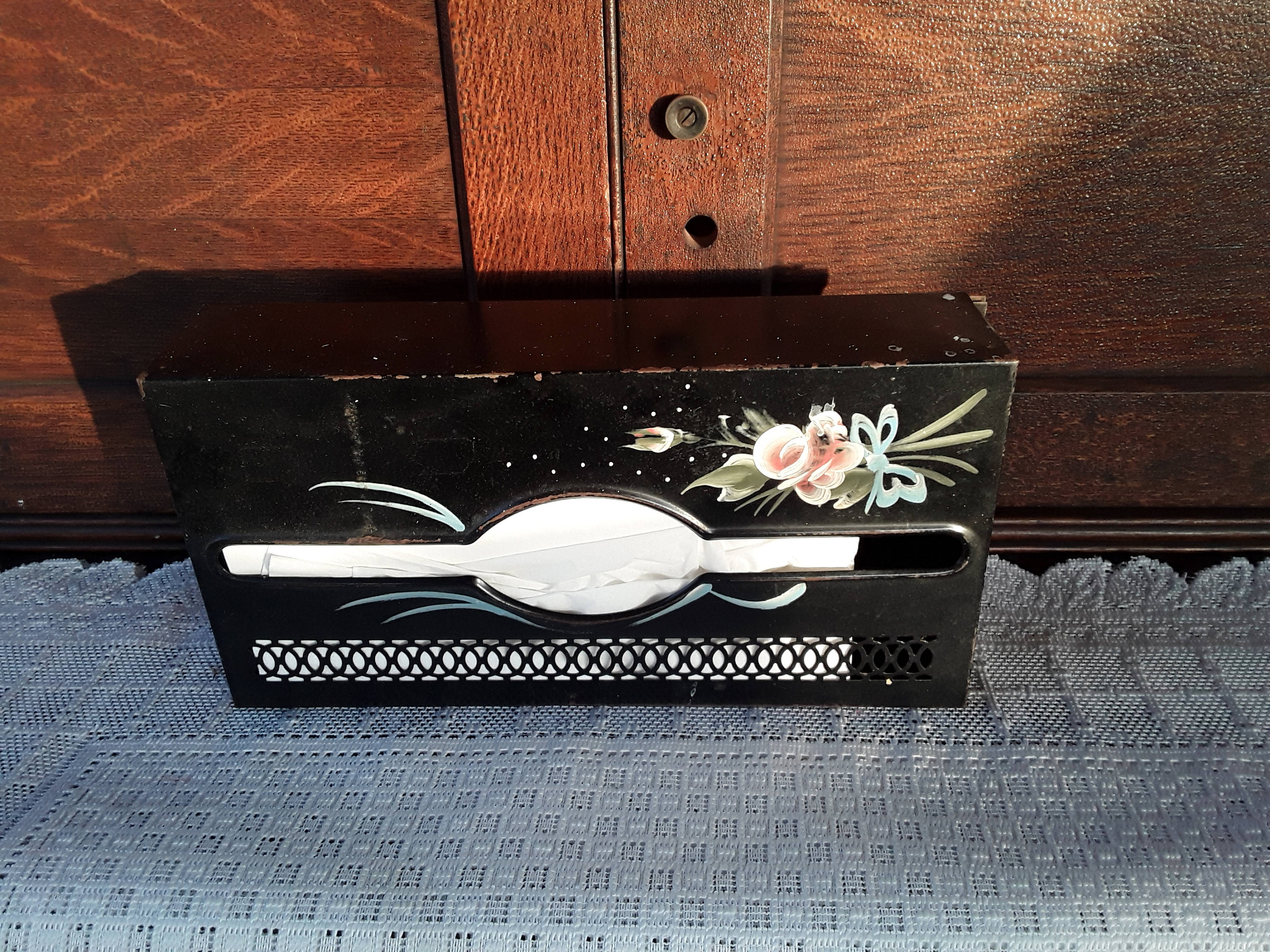 Vintage Tole Ware Metal Kleenex Box Holder Tole Painted Black Etsy