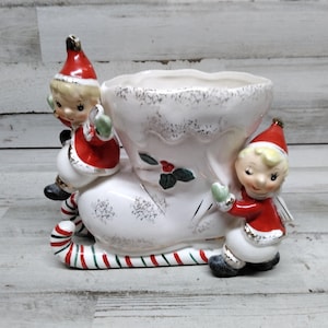 Vintage Napco Pixie Sled  / Christmas Pixie Elves Boot Sled / Vintage Christmas Pixie Elves  / Vintage Napco Christmas