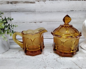 Vintage Choice MCM Fostoria Amber Coin Glass  Creamer or Sugar Bowl