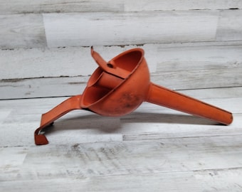 Vintage Orange Service Station Metal Oil Can Opener Spout Funnel, Full Service Station Oil Funnel