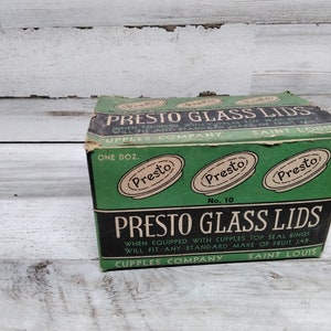 Presto Glass Lids  / New Old Stock  / One Dozen Presto Glass Lids  / Advertising Presto Box
