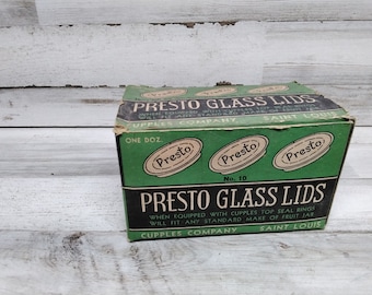 Presto Glass Lids  / New Old Stock  / One Dozen Presto Glass Lids  / Advertising Presto Box