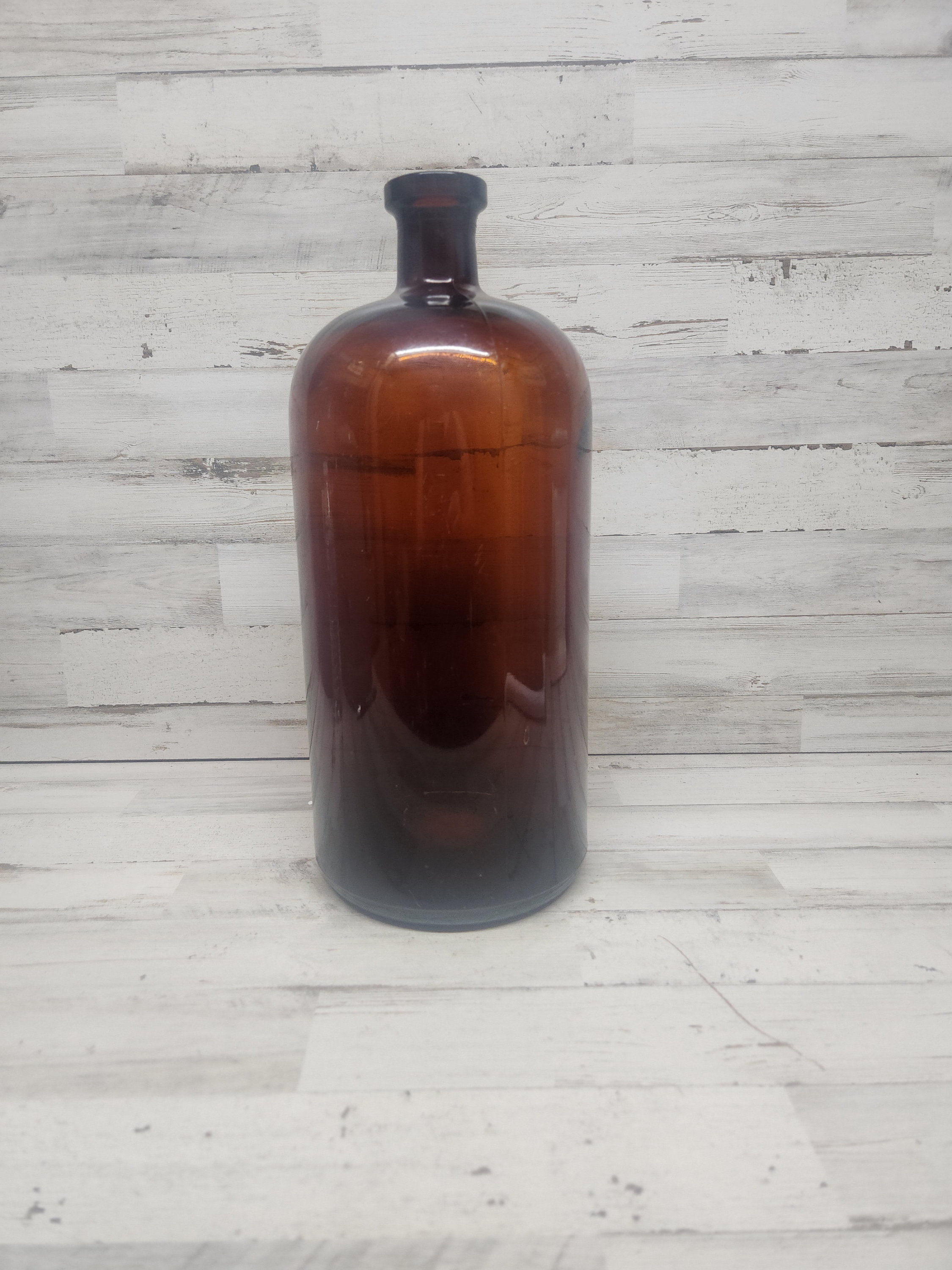 Antique Early 1900s HUGE 13.25 Round Amber Glass Apothecary