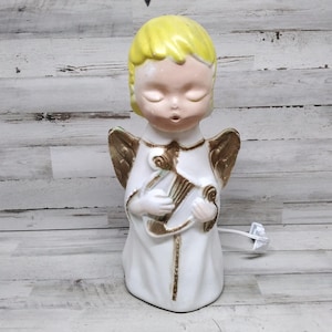 Poloron Angel Singing Blow Mold With Harp / Lighted Rare / Vintage