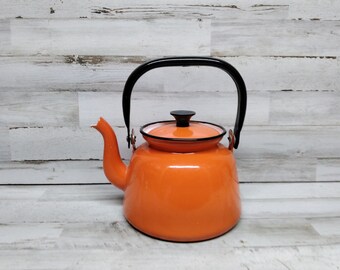 Vintage Rachael Ray Whistling Teakettle 1.5 Qt Orange Enamel Kettle Black Hook Handle. 6 Across Bottom. Etsy New Zealand