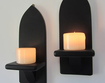 Pair of Gothic matte black wall sconce's led candle holders