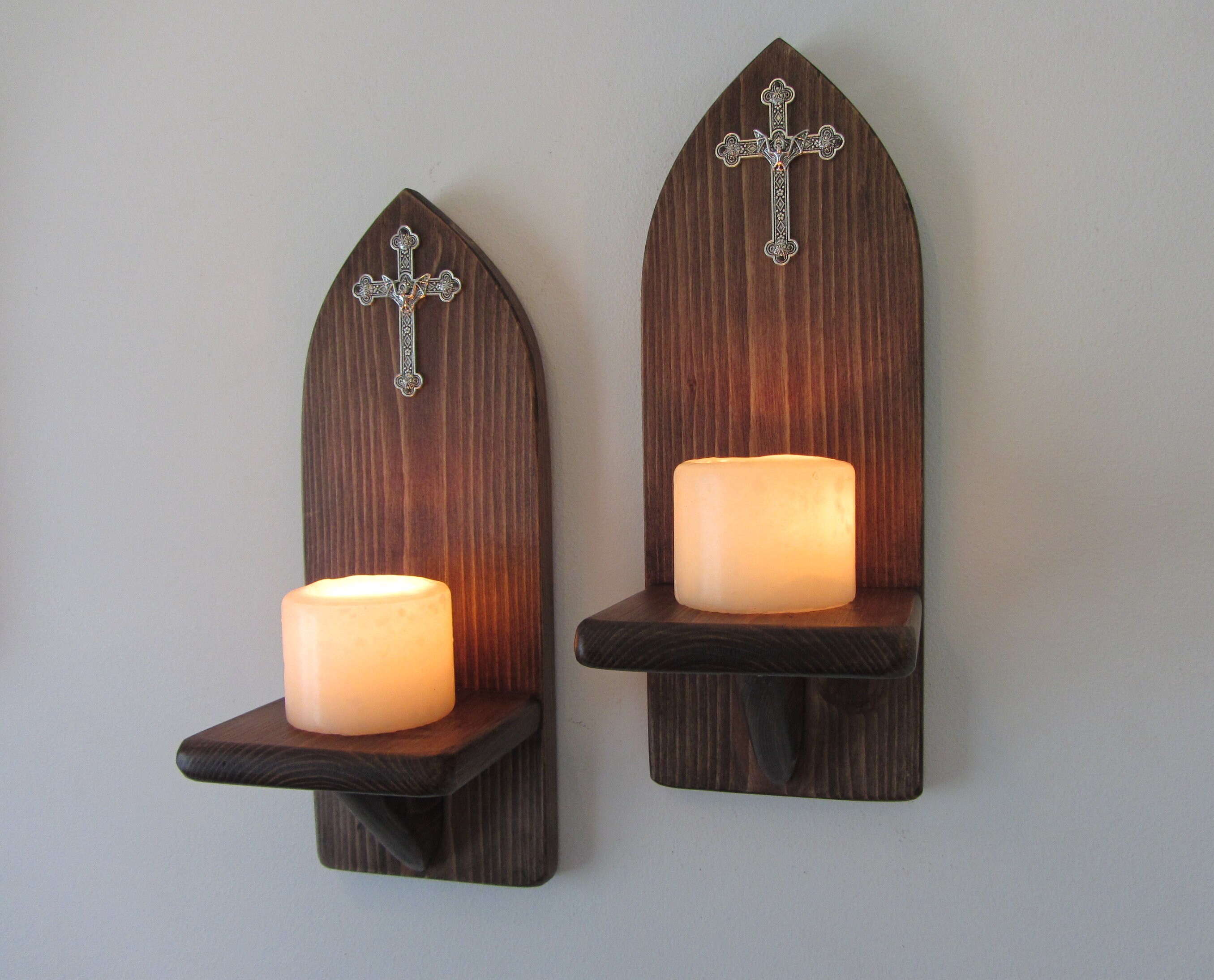 paire de croix chauve-souris vampire style gothique/applique murale crucifix bougeoirs led appliques murales