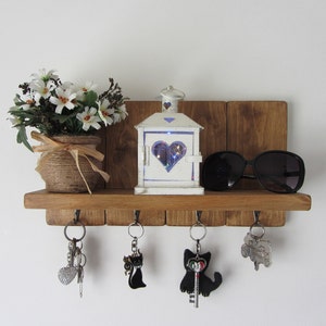 Rustic recycled pine wood key holder with shelf / entryway shelf / key rack / kitchen organizer
