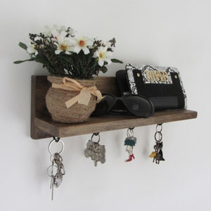 Pine wood key holder with shelf / entryway shelf / key rack / kitchen organizer