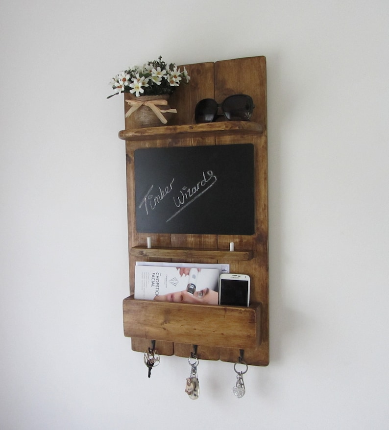 Reclaimed Wood Kitchen Organizer 3 Hook Key Holder With Shelf Etsy UK