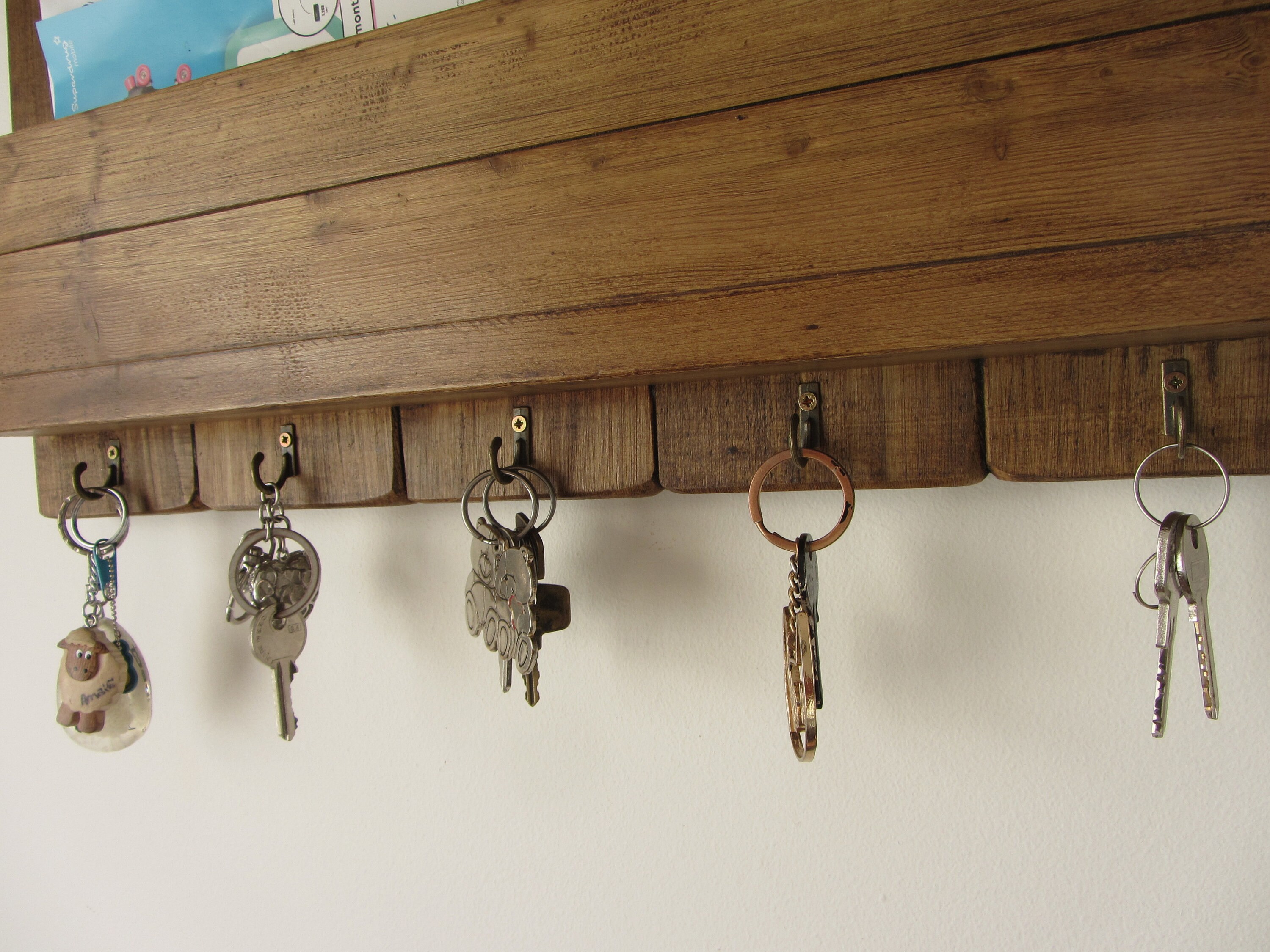 Rustic Reclaimed Wood Organizer 5 Hook Key Holder With Shelf - Etsy UK