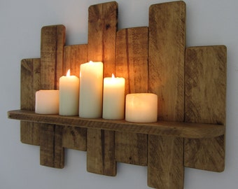 66cm Reclaimed wood floating shelf / Led candle holder / kitchen shelf / bathroom shelf