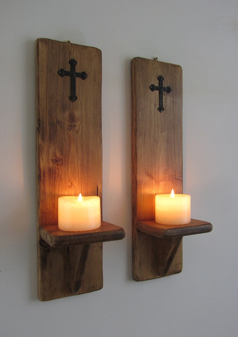 Pair of Church / Catholic style wall sconce led candle holders Etsy