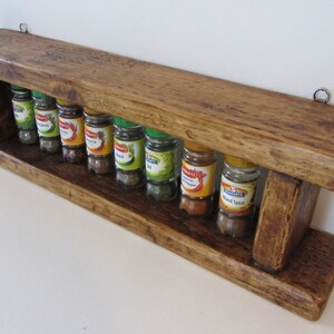 Rustic reclaimed plank wood spice rack in antique brown beeswax , various sizes available image 2