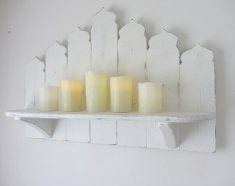 Distressed Chalk White Moroccan Shelf, Wall Hanging Candle Holder