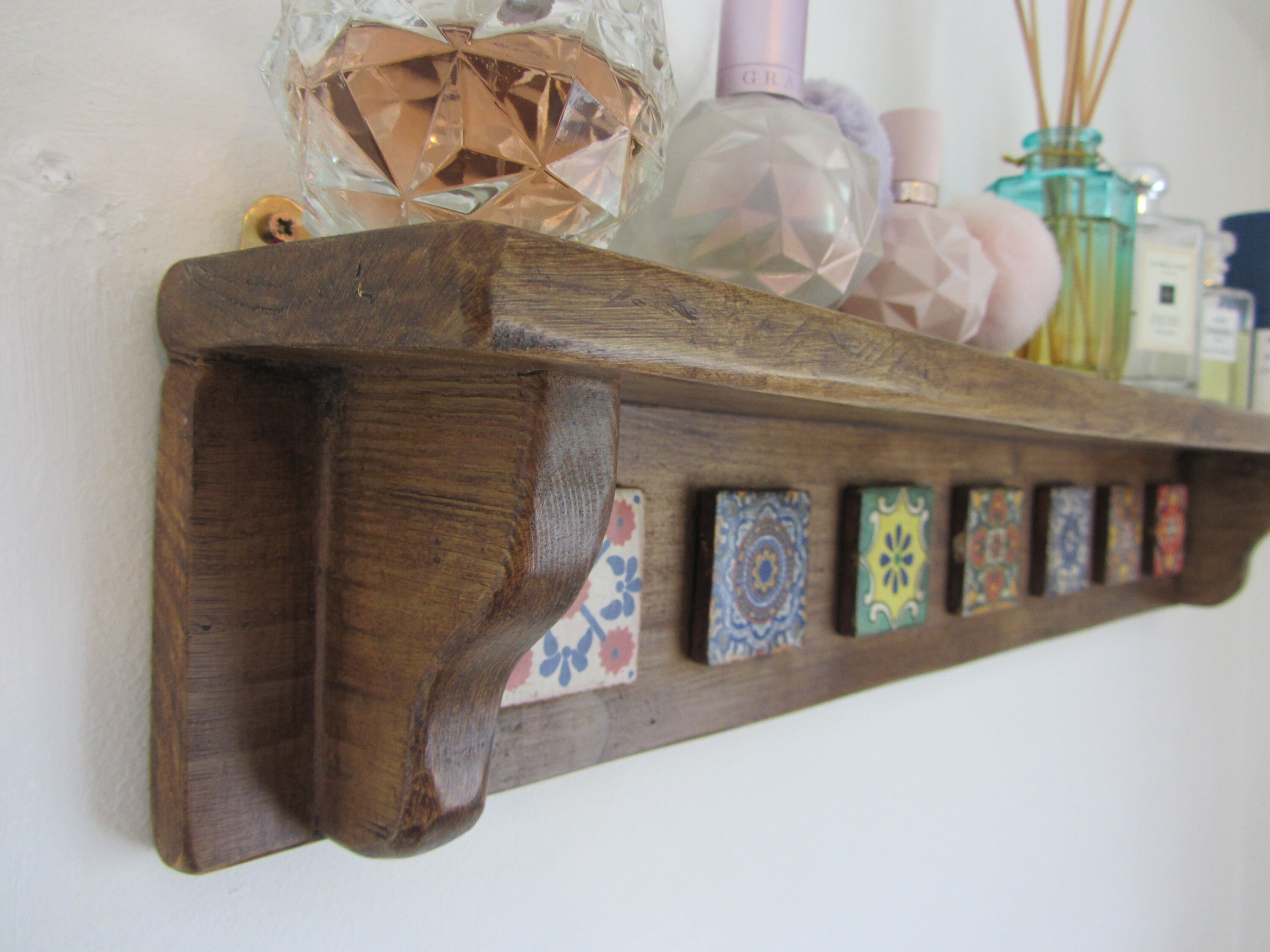 Rustic Wood Mexican Style Shelf With Hand Painted Mexican Etsy UK