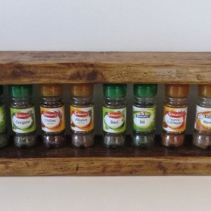Rustic reclaimed plank wood spice rack in antique brown beeswax , various sizes available image 3