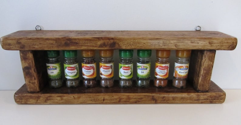 Rustic reclaimed plank wood spice rack in antique brown beeswax , various sizes available image 3
