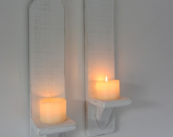 Pair of Moroccan wall sconce's led candle holders shabby chic distressed chalk white