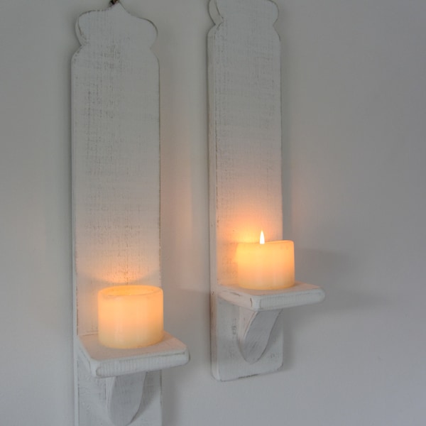 Pair of Moroccan wall sconce's led candle holders shabby chic distressed chalk white