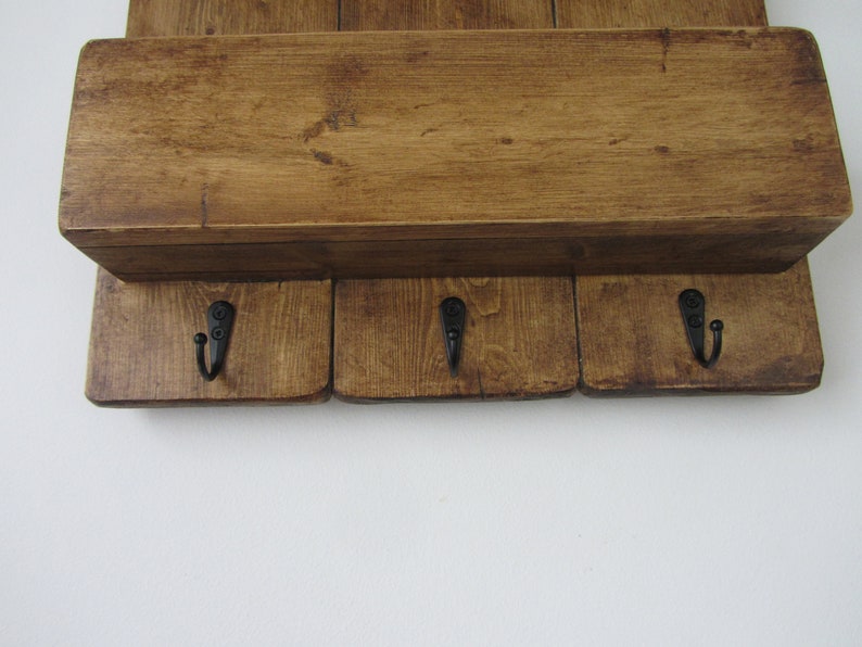 Reclaimed Wood Kitchen Organizer 3 Hook Key Holder With Shelf Etsy