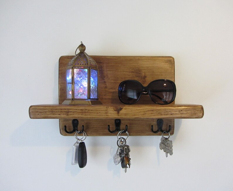 Rustic Recycled Chunky Plank Wood Key Holder With Shelf / Entryway ...