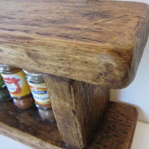 Rustic reclaimed plank wood spice rack in antique brown beeswax , various sizes available image 5