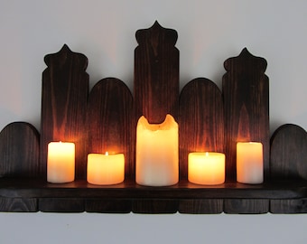 66 cm Moroccan arch Reclaimed pallet wood floating shelf , candle holder sconce , kitchen shelf , bathroom shelf