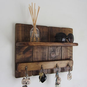 Rustic Reclaimed Wood Hook Key Holder With Shelf Colour