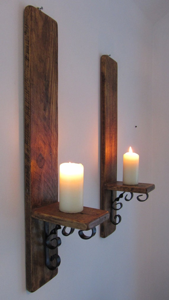 Pair Reclaimed Wood Rustic Wall Sconce's With Decorative | Etsy