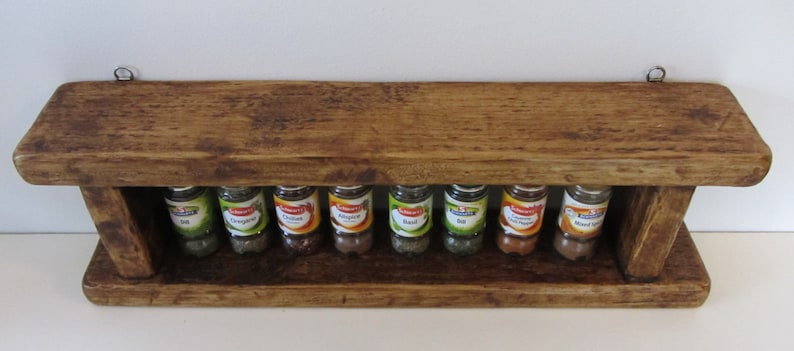 Rustic reclaimed plank wood spice rack in antique brown beeswax , various sizes available image 4