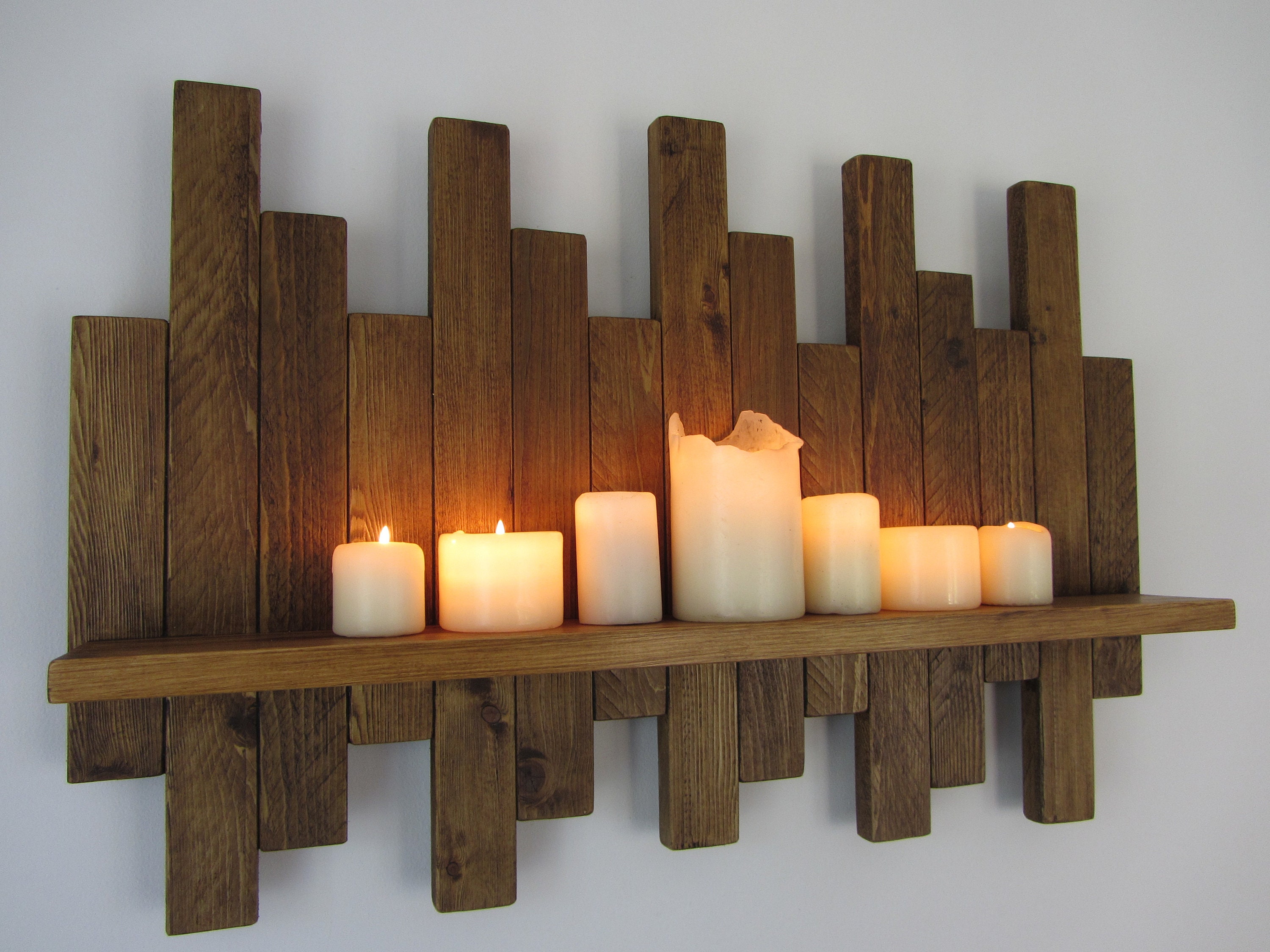 72 Cm Rustic Reclaimed Wood Floating Shelf / Candle Holder Etsy UK