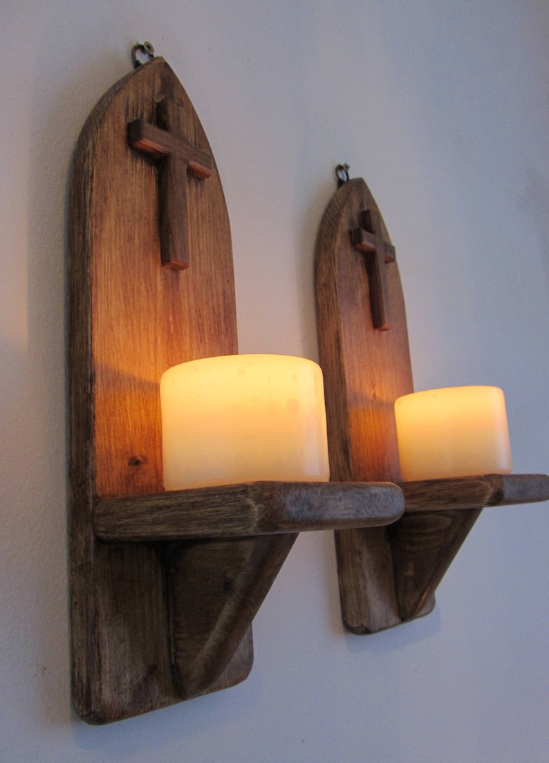 Pair of Church / Catholic style wall sconce led candle holders Etsy