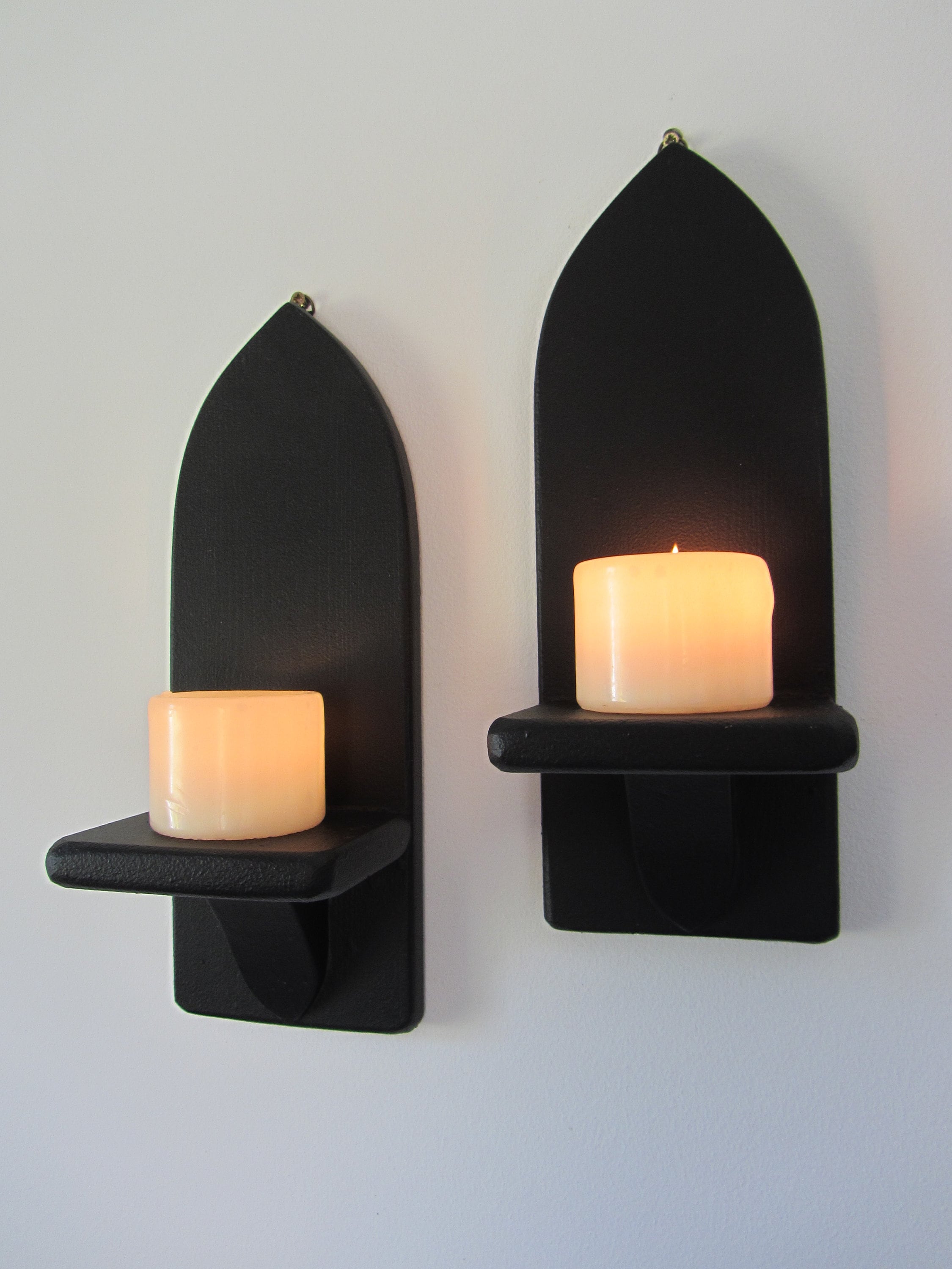 Black Gothic Torch Style Matte Candle Wall Sconce 