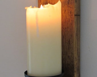 Large 60cm reclaimed plank wood wall sconce candle holder