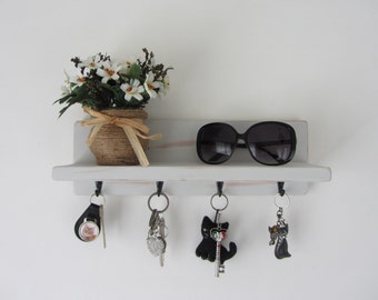 Antique French grey shabby chic key holder with shelf entryway shelf key rack kitchen organizer key hooks