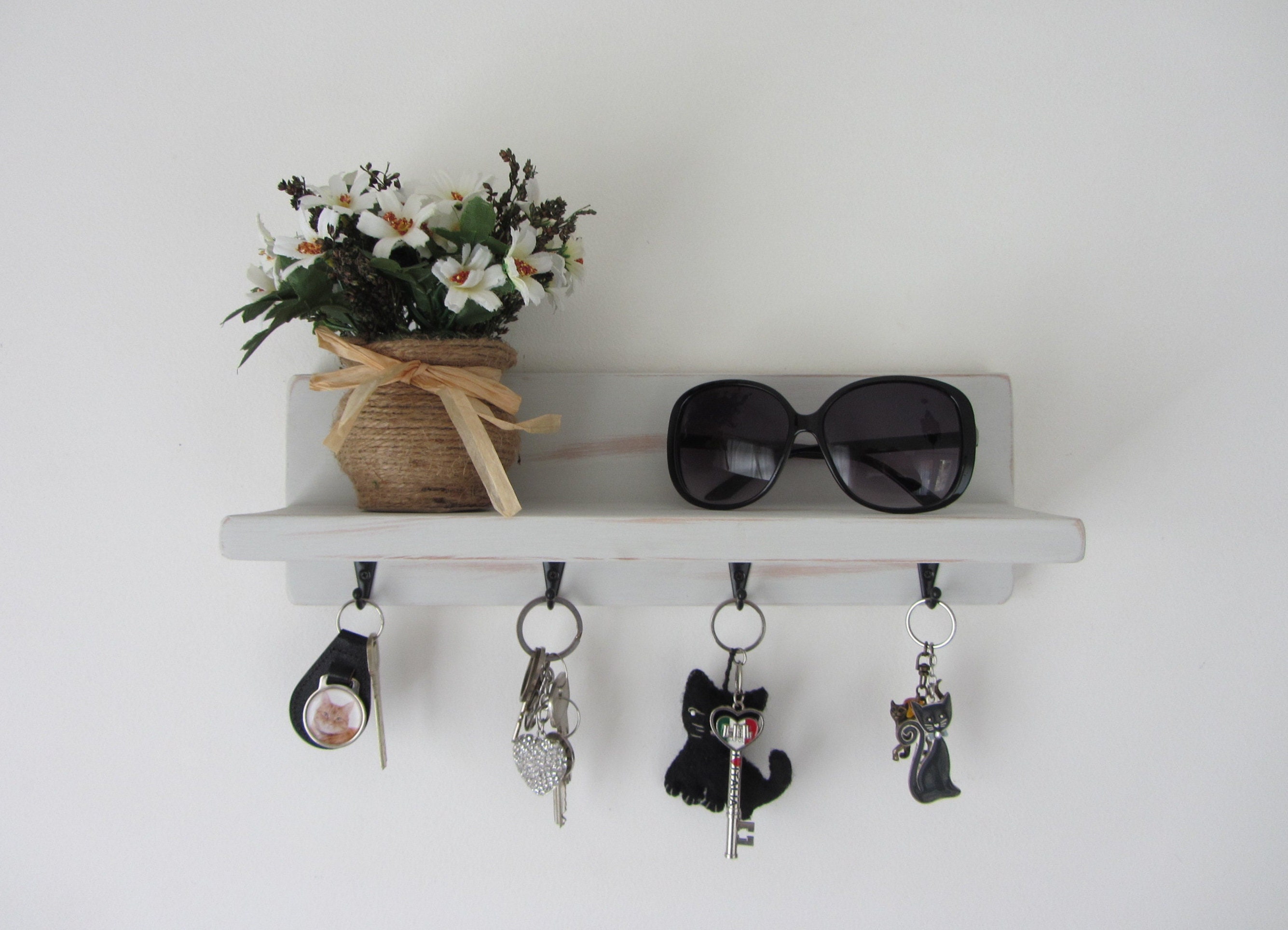 Distressed French Grey Shabby Chic Key Holder With Shelf / Entryway ...