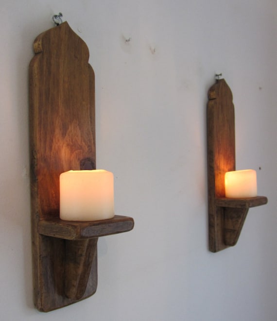 Moroccan style reclaimed wood wall sconce Led candle holder Boho wall lights