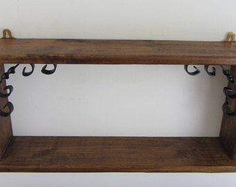 Rustic shabby chic reclaimed pallet wood shelf / spice rack with wrought iron bracket decoration  , various sizes available