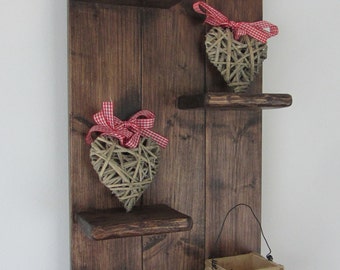 82 cm tall Shabby Chic rustic reclaimed wood 4 tier floating shelf / trinket shelves / display shelf
