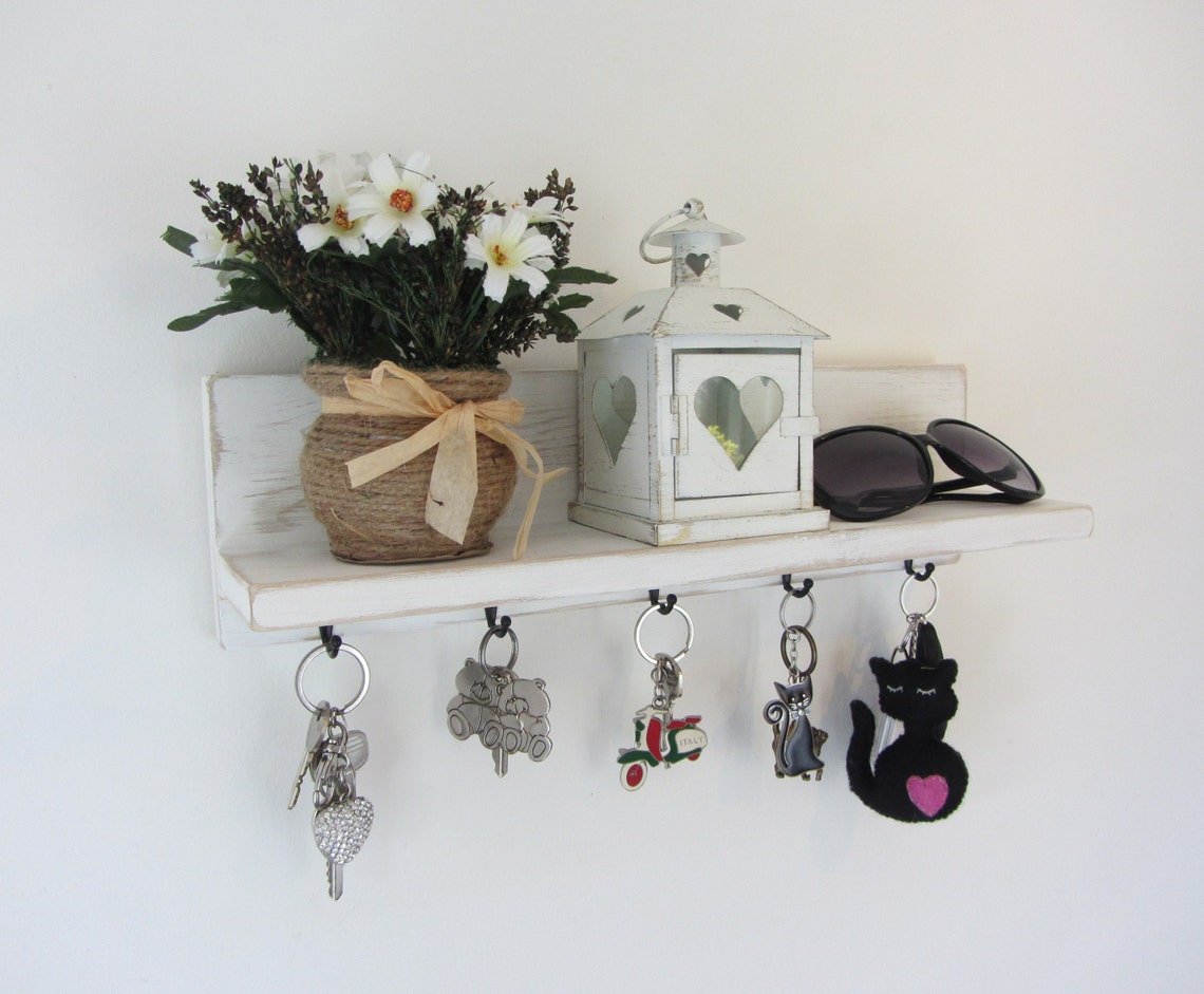 Antique White Shabby Chic Key Holder Entryway Shelf Key Rack Kitchen ...