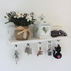 Antique White shabby chic key holder entryway shelf key rack kitchen organizer key hooks key tidy