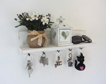 Antique White shabby chic key holder entryway shelf key rack kitchen organizer key hooks key tidy
