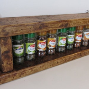 Rustic reclaimed plank wood spice rack in antique brown beeswax , various sizes available image 1