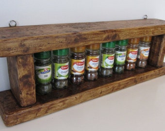 Rustic reclaimed plank wood spice rack in antique brown beeswax , various sizes available