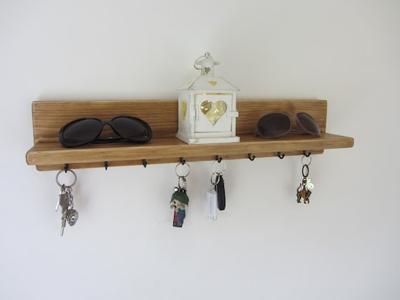 Large 60cm Waxed Pine 8 Hook Key Holder With Shelf Kitchen Shelf Entryway Organizer Etsy