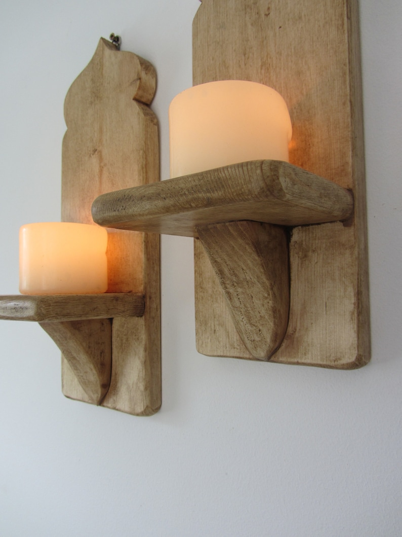 Moroccan style reclaimed wood wall sconce Led candle holder Boho wall lights