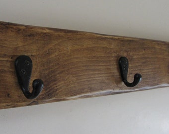 Reclaimed Wood Coat Rack with Black Cast Iron Hooks, Rustic Farmhouse Style